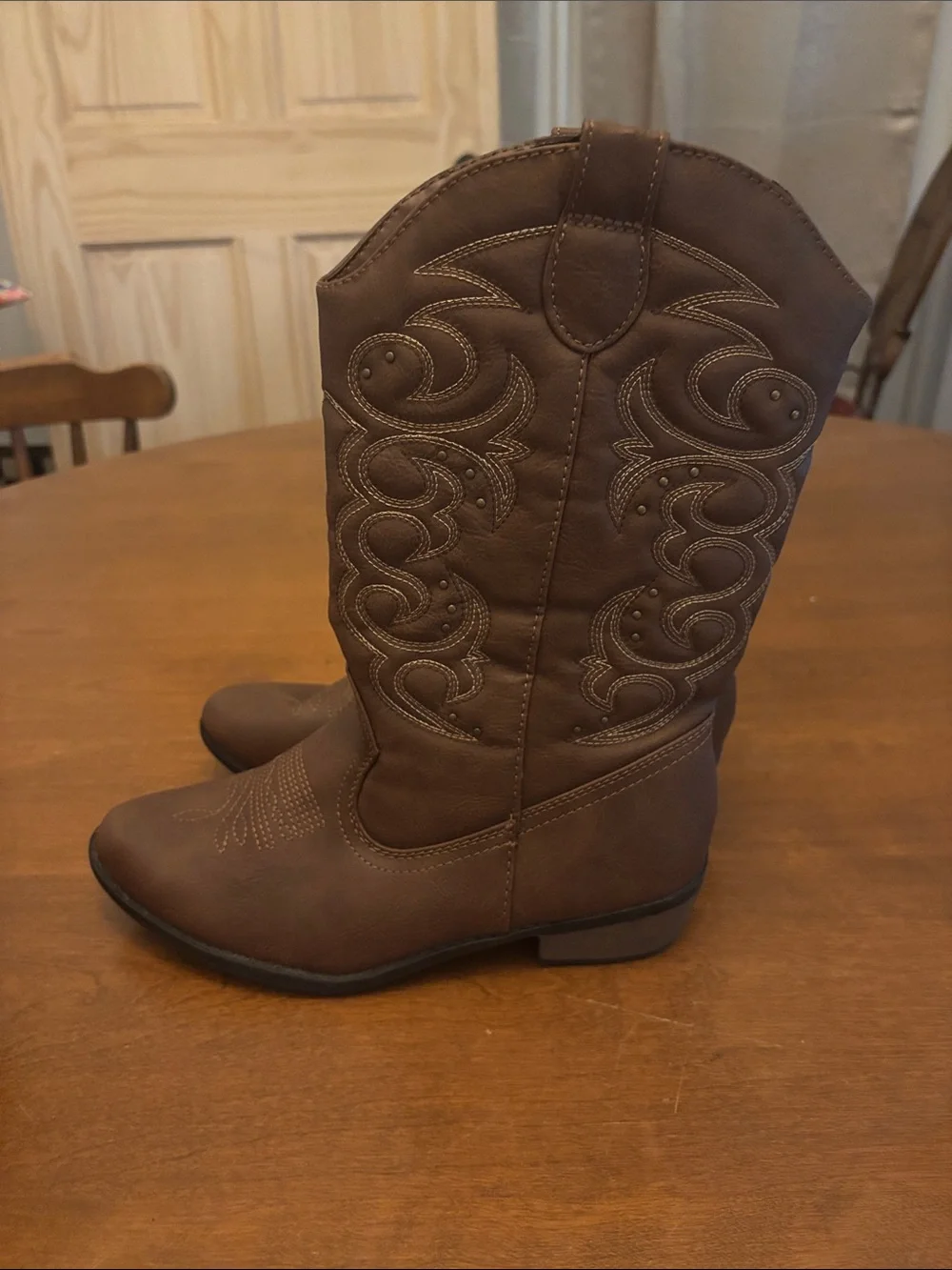 Cat & Jack Kids Montana Brown Cowboy Boots Size 6 Side Zip Western Faux Leather